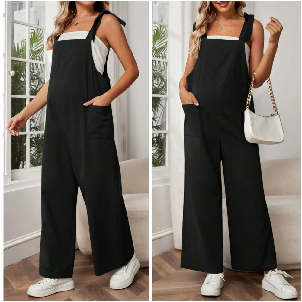 Maternity Solid Wide leg Jumper Jumpsuit - Picture 3 of 6